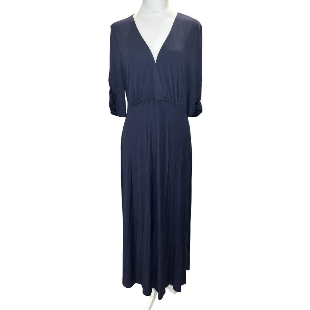 Boden NWT Rebecca Navy Blue Midi Dress Size 16-18R UK 20 Wrap Ruched Sleeve